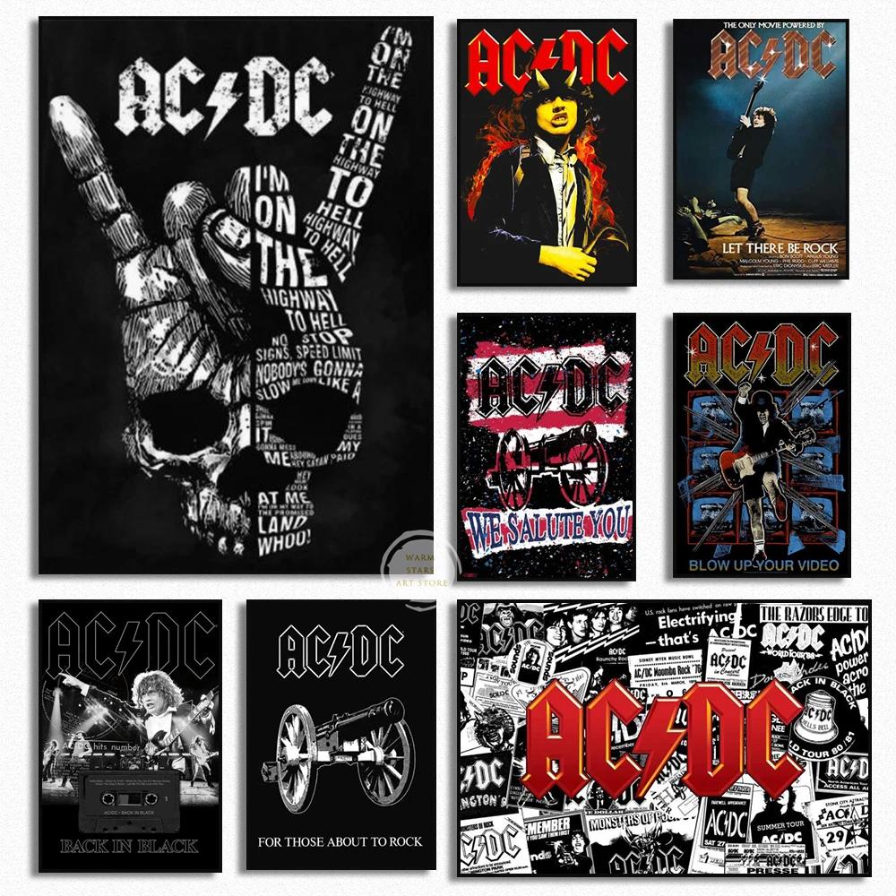 Musical Instrument Poster - ACDC โปสเตอร์วงดนตรีนักร้องร็อคสีดำและสีขาวศิลปะผ้าใบที่มีปืนโครงกระดูกลวดลายของตกแต่งผนังบ้านทันสมัย