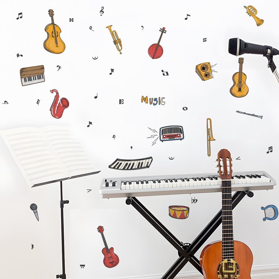 Musical Instrument Diy For Kids - เครื่องดนตรีสติ๊กเกอร์ติดผนัง DIY ไวนิลกีตาร์ไวโอลินเปียโนแซ็กโซโฟนสําหรับห้องดนตรีเปียโนห้องเด็กตกแต่งห้อง