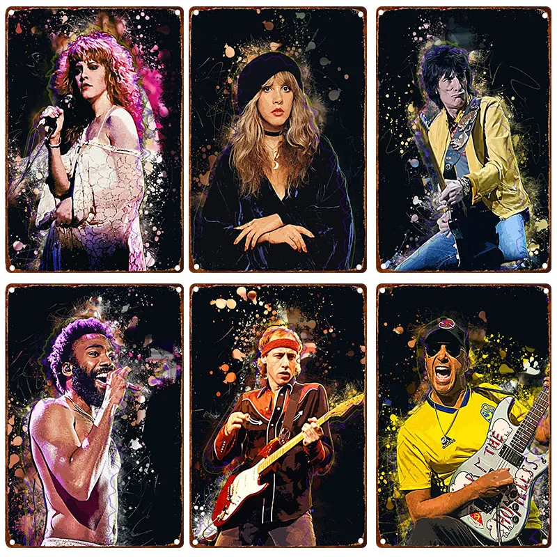 Musical Instrument Poster - วงร็อคกีตาร์นักร้องป้ายโลหะย้อนยุคโปสเตอร์ดนตรีที่บ้านห้องนั่งเล่นบาร์คลับการตกแต่งศิลปะบนผนังที่สวยงาม