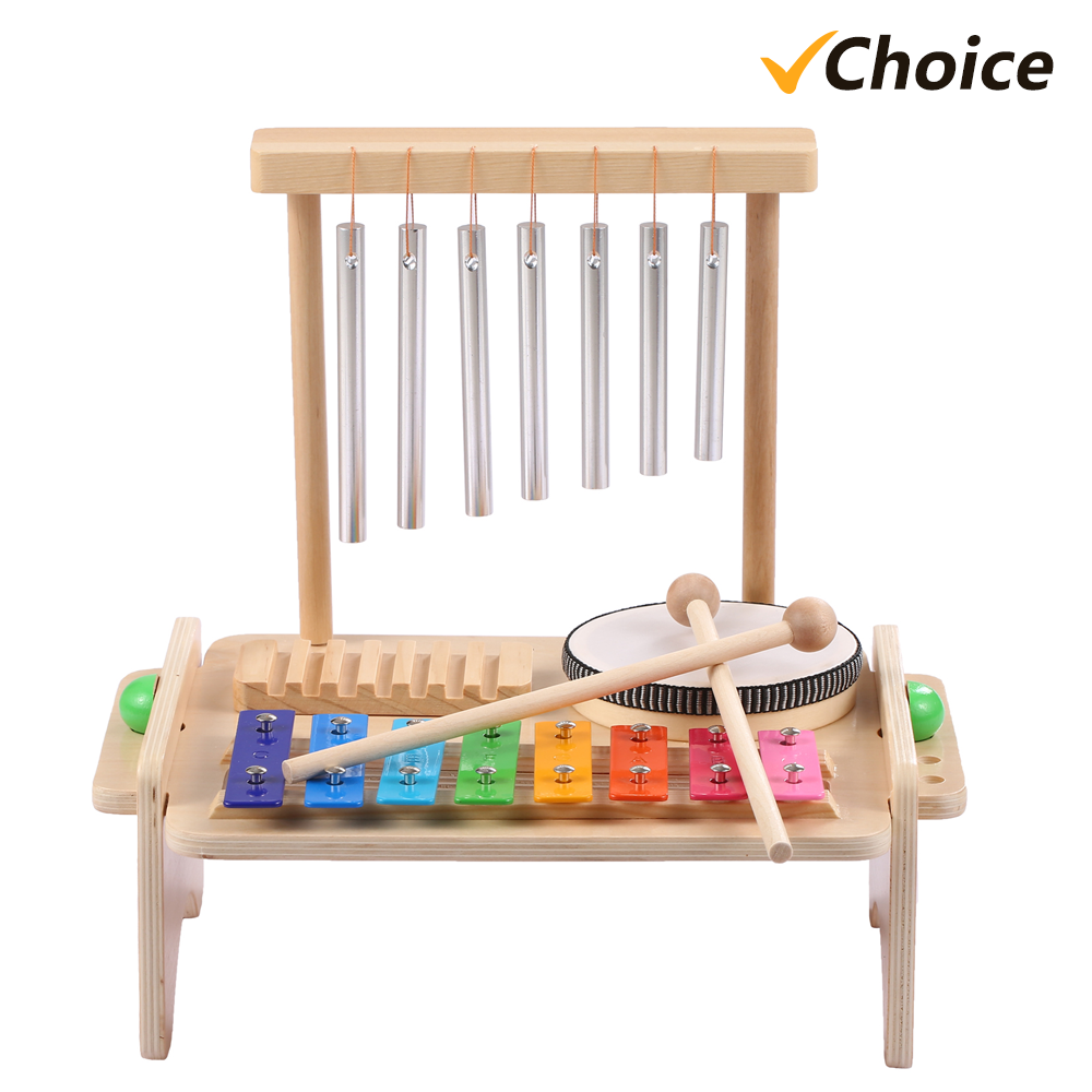 Musical Instrument Chimes - ชุดกลองชุดรวมกระดิ่งลมสำหรับเด็กชุดโอคาริน่า4-in-1พร้อมค้อน2อัน