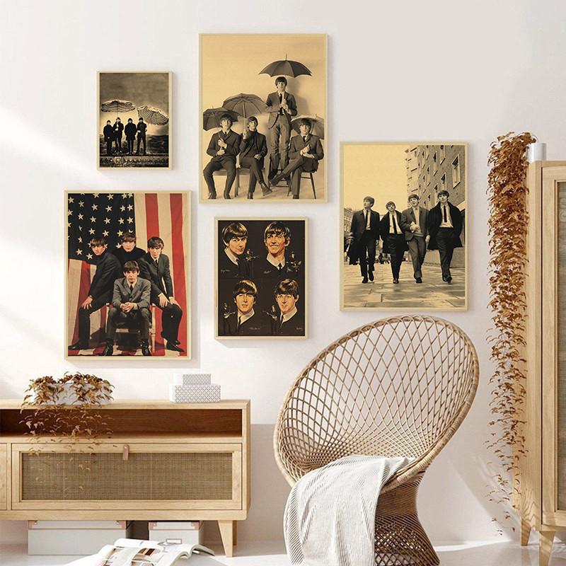 Musical Instrument Poster - Vintage Band โปสเตอร์กระดาษคราฟท์ Rock โปสเตอร์เพลงทีม Star