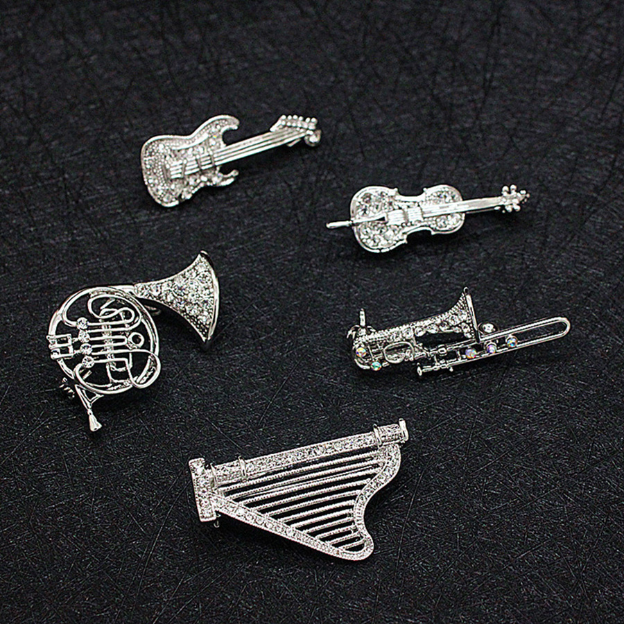 Musical Instrument Images - ภาพ Rhinestone เครื่องดนตรีเข็มกลัดเข็มกลัดผู้ชายและผู้หญิงชุดหัวเข็มขัดอุปกรณ์เสริมส่วนบุคคล COLLAR PIN