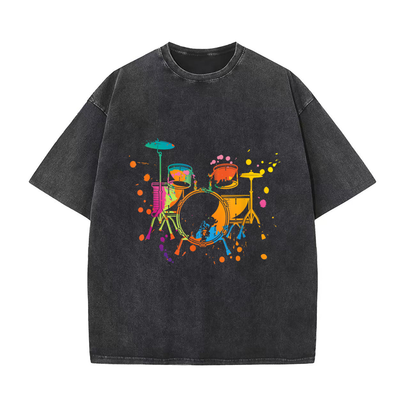 Musical Instrument Brands - กลอง Splash เครื่องดนตรีกลองผ้าฝ้ายแบรนด์หรูผู้ชายเสื้อยืด O-คอ TShirt ขนาดใหญ่