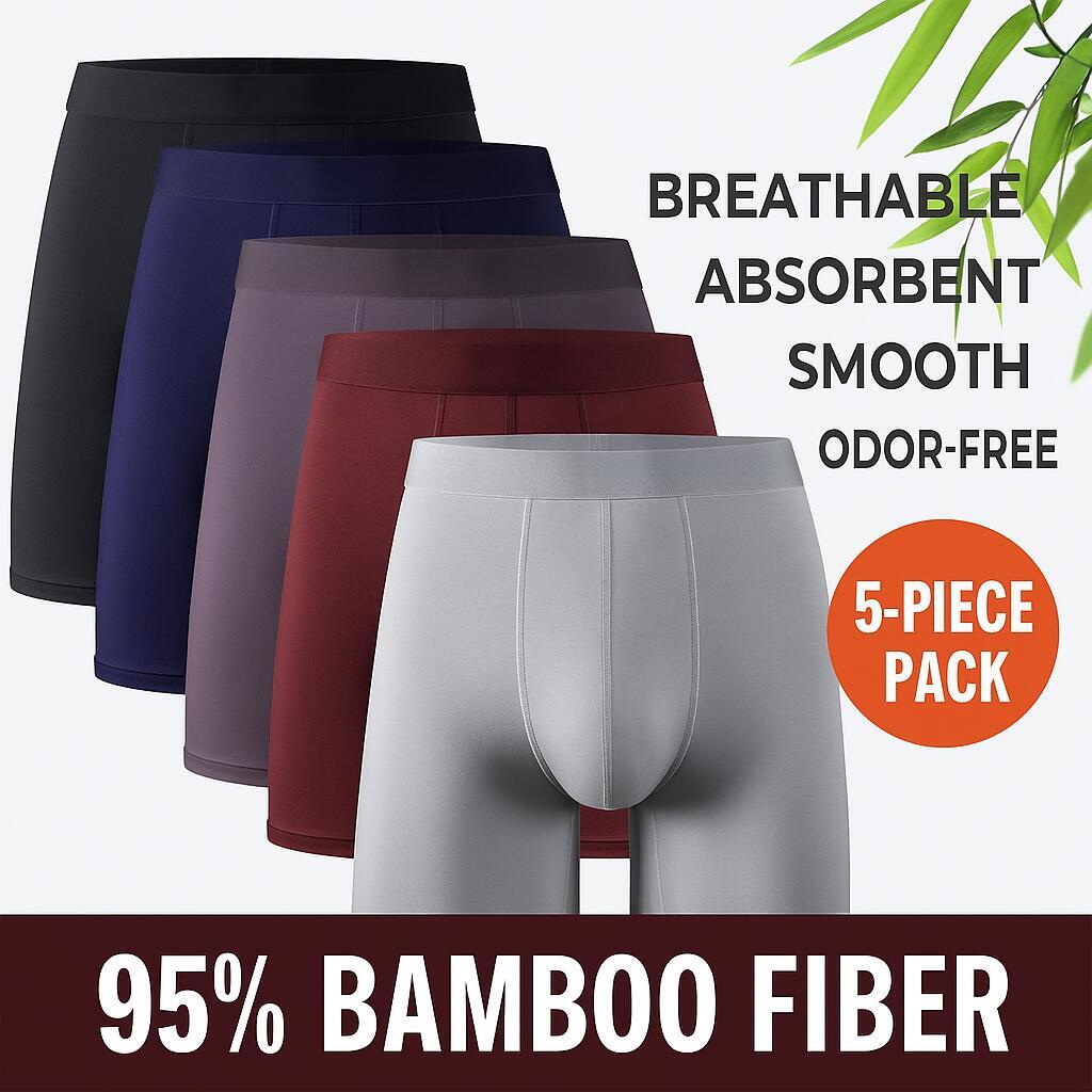 Didgeridoo Bamboo - กางเกงบ็อกเซอร์ชายขายาว 5 ชิ้น ผลิตจากใยไผ่ 95% และสแปนเด็กซ์