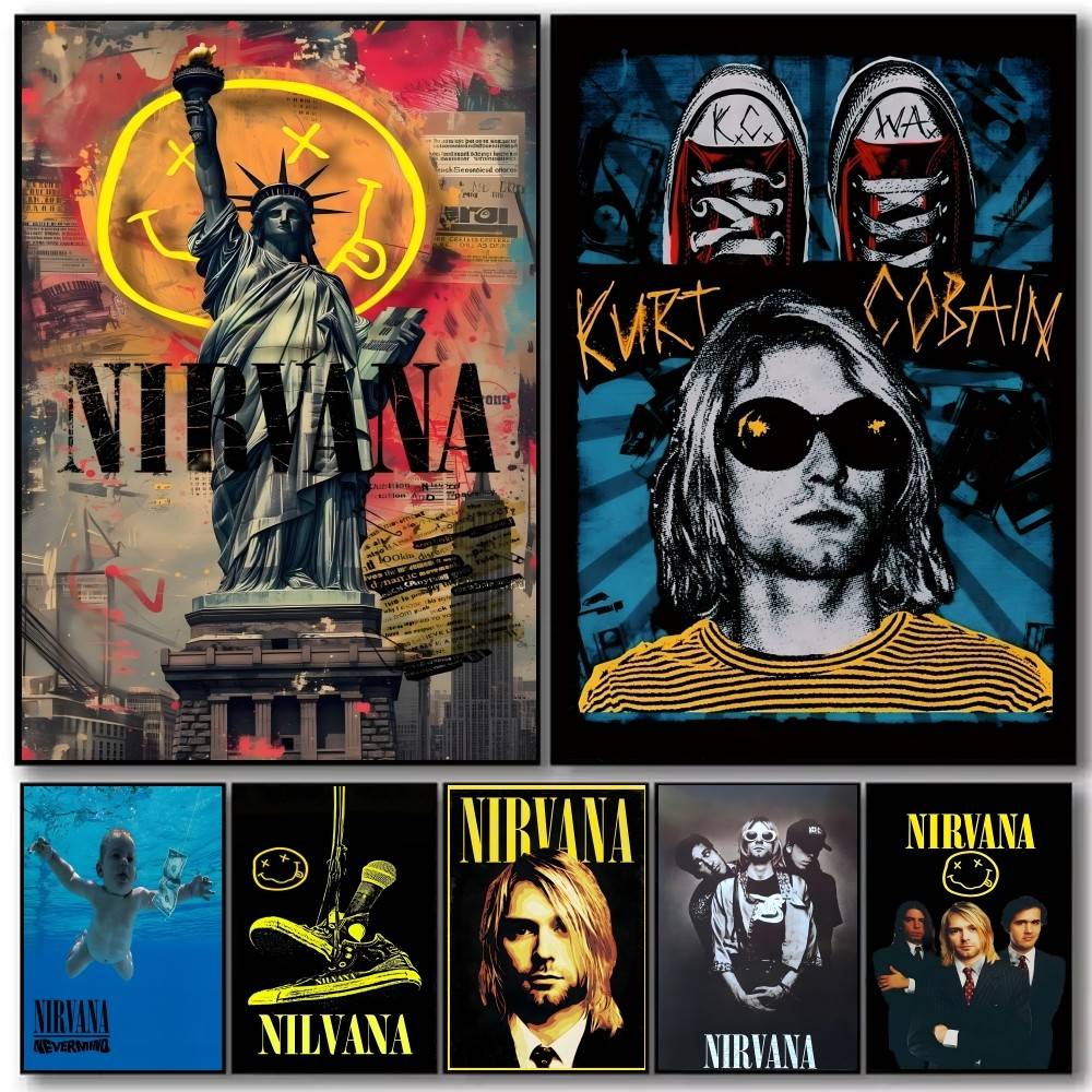 Musical Instrument Poster - วงร็อค A-N-Nirvana โปสเตอร์และภาพพิมพ์ศิลปะบนผนังสำหรับห้องนอนสมัยใหม่ห้องเกมตกแต่งบ้าน