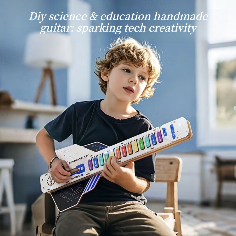 Musical Instrument Diy For Kids - ชุดกีตาร์ไฟฟ้าแบบประกอบเองสำหรับเด็ก ของเล่นวิทยาศาสตร์และเทคโนโลยีเพื่อการศึกษา ของเล่นดนตรีสำหรับเด็ก ชุดอุปกรณ์ประกอบกีตาร์ด้วยตัวเอง