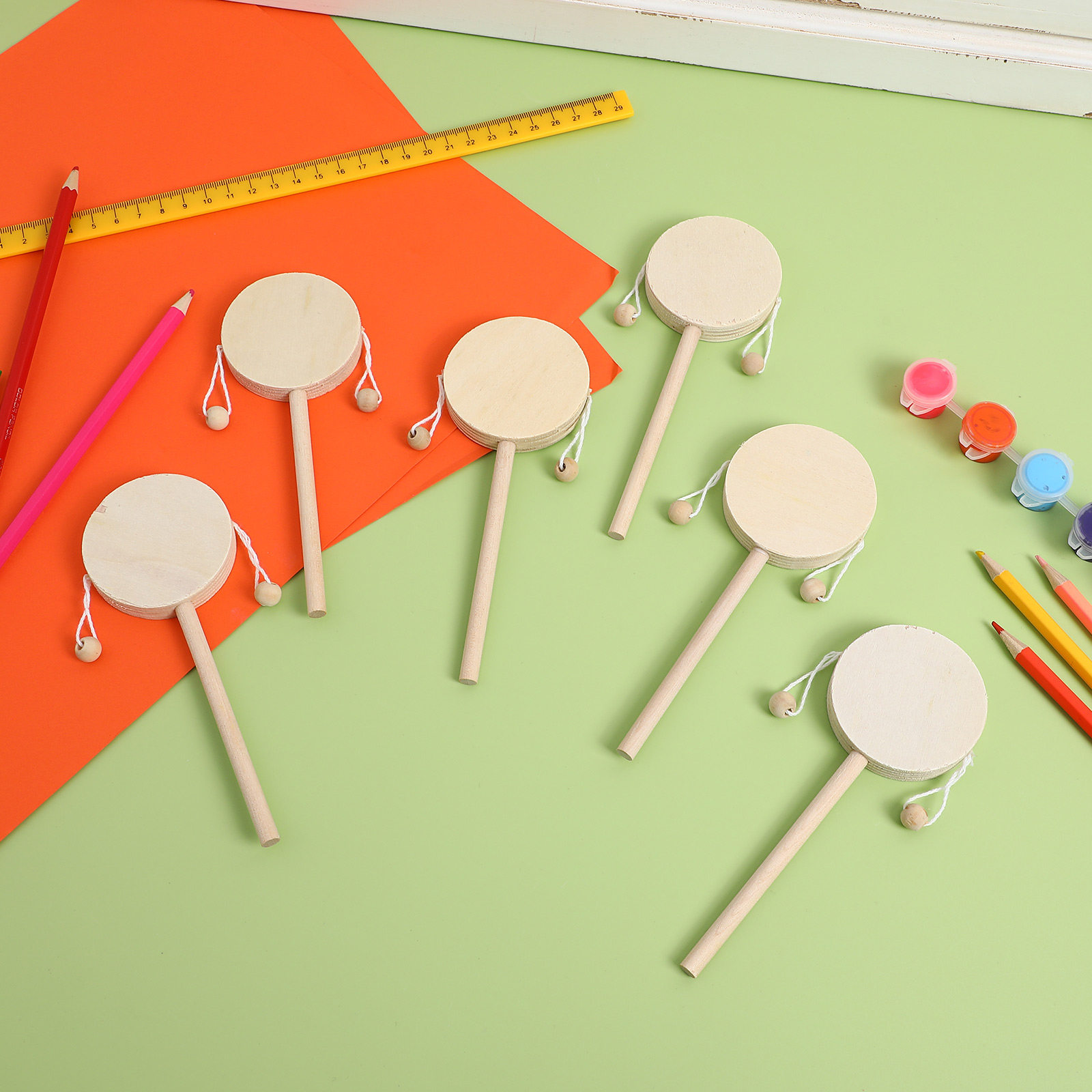 Musical Instrument Diy For Kids - ชุดกลองไม้สั่น DIY แบบยังไม่เสร็จ สำหรับตกแต่งและระบายสี เป็นเครื่องดนตรีสำหรับเด็ก ของขวัญสำหรับเด็กทารก